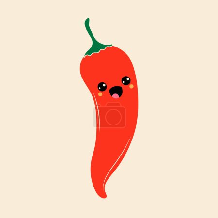 Red chili pepper with kawaii eyes. Vector in cartoon style. All elements are isolated