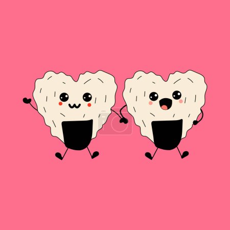 Téléchargez les illustrations : Paire mignonne mignon couple sushi dessin animé doodle. illustration vectorielle. amour ou Valentin ou thème d'amour - en licence libre de droit