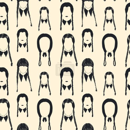 Illustration for Seamless pattern with Symbol face.Wednesday. Girl with braids silhouette. Vector - Royalty Free Image