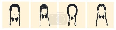 Set of Symbol face.Wednesday. Girl with braids silhouette. Vector