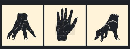 Conjunto de tres Vectores ilustración de una espeluznante mano zombie. Todos los elementos están aislados