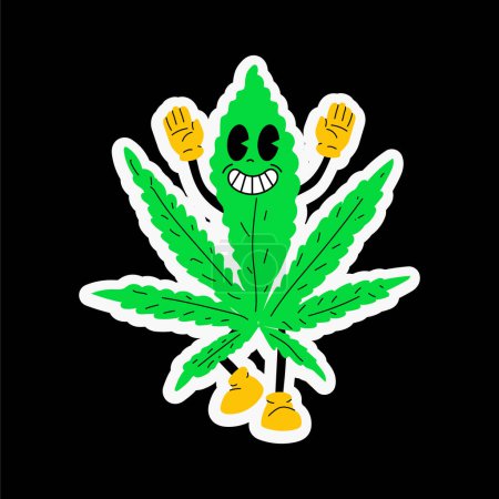 Illustration for Hemp Leaf. Cute funny Weed marijuana leaf. Cartoon mascot character. Medical cannabis, weed, marijuana character concept - Royalty Free Image