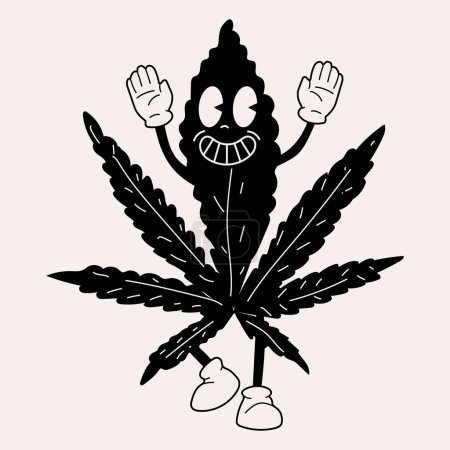 Illustration for Black and white Hemp Leaf. Cute funny Weed marijuana leaf. Cartoon mascot character. Medical cannabis, weed, marijuana character concept - Royalty Free Image