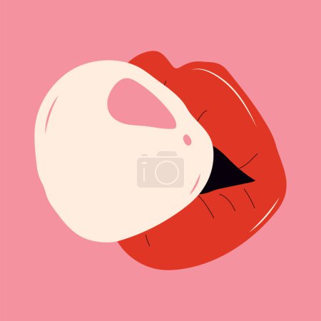 Illustration for Lips and bubble. Vector image isolated on pink background. - Royalty Free Image