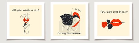 Illustration for Set of Valentine's day cards Set with Sexual hand gesture - Hand and rose simulating intercourse and sex. Love, Valentine's Day. - Royalty Free Image
