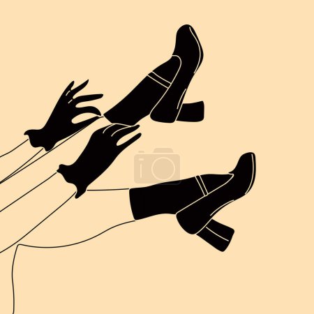 Téléchargez les illustrations : Female legs in stylish shoes with heels and lace socks in monochrome style. Fashion and style, clothing and accessories. Footwear. - en licence libre de droit