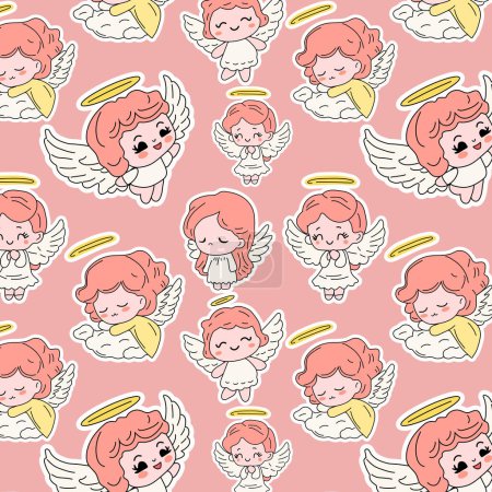 Seamless pattern with Cute cartoon angels . Vector illustration for mascot logo or stickers