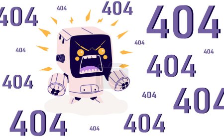 Ilustración de Diseño de página de error 404. Problema del sitio web, fallo, acceso al sitio web denegado concepto. Página web no disponible, error de red inaccesible. Ilustración vectorial gráfica plana aislada sobre fondo blanco - Imagen libre de derechos
