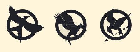 Téléchargez les illustrations : Ensemble de trois signes Bird Moockingjay. Illustration vectorielle. - en licence libre de droit