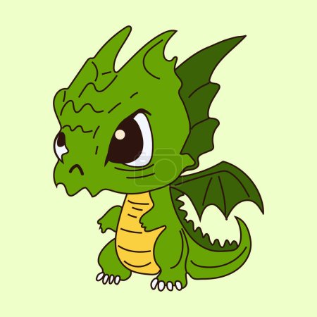 A cartoon of a green dragon dinosaur sticker emoticon for site, info graphics, video, animation, websites, mail, newsletters, reports, comic