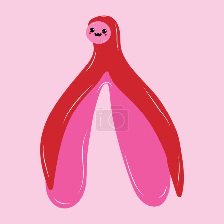 Illustration for Reproductive system of the clitoris with kawaii eyes. Clitoral glans.Feminism theme and female genital organs. Vector in cartoon style. - Royalty Free Image