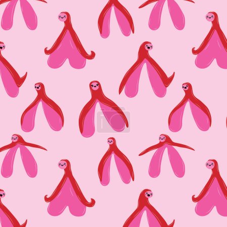 Illustration for Seamless pattern with Reproductive system of the clitoris with kawaii eyes. Clitoral glans.Feminism theme and female genital organs - Royalty Free Image