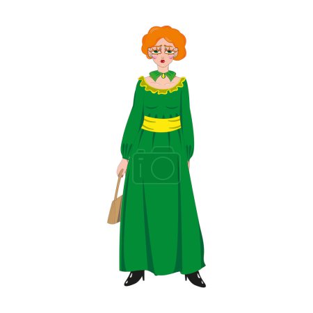 Illustration for Beautiful woman with red hair and green dress. Vector illustration. - Royalty Free Image