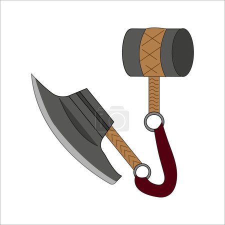 Téléchargez les illustrations : Illustration vectorielle d'une dague, épée. Tous les éléments sont isolés - en licence libre de droit