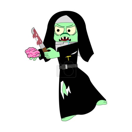 Téléchargez les illustrations : Une nonne tueuse de zombies. Illustration vectorielle. Tous les éléments sont isolés - en licence libre de droit