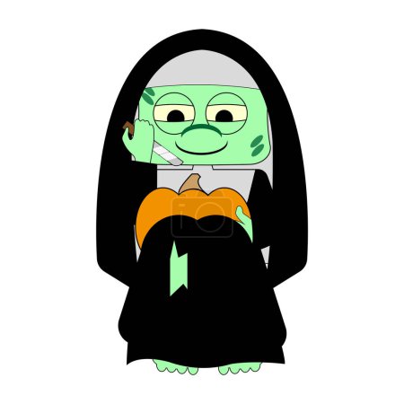 Ilustración de Una monja zombi con calabaza. Ilustración vectorial. Todos los elementos están aislados - Imagen libre de derechos
