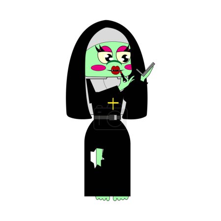 Ilustración de Una monja zombi maquillada. Ilustración vectorial. Todos los elementos están aislados - Imagen libre de derechos