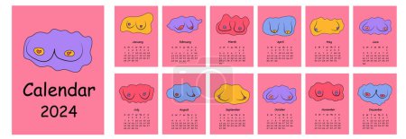 Illustration for 2024 calendar with Hand drawn woman breast collection. Calendar planner minimal style, annual organizer. Vector illustration - Royalty Free Image