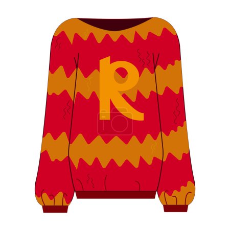 Illustration for Sweater with a letter R. Vector in cartoon style. All elements are isolated - Royalty Free Image