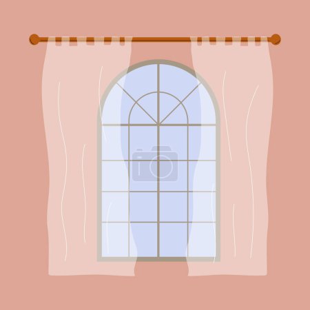 Ilustración de Ventana y cortinas en la habitación. Ventana de casa. Ilustración plana del vector - Imagen libre de derechos