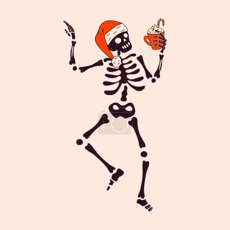 Illustration for Funny Skeleton with with decoration christmas. Cute character Skeleton Bones - Royalty Free Image