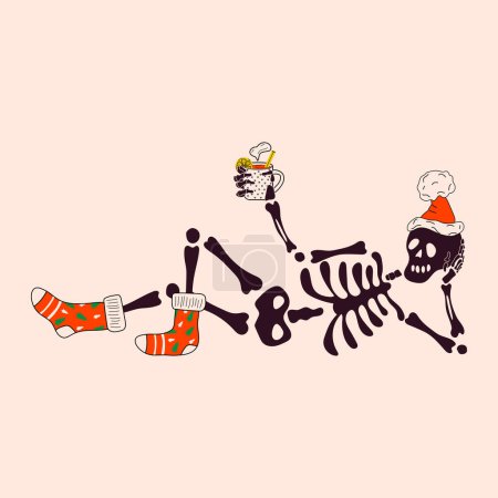 Illustration for Funny Skeleton with with decoration christmas. Cute character Skeleton Bones - Royalty Free Image