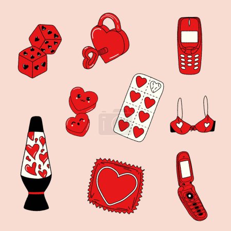 Illustration for Vintage stickers. Concept Valentine's day. Vector in hand drawn - Royalty Free Image
