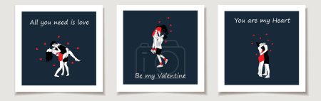 Ilustración de Set of Valentine's day cards with Couple in love. Love, Valentine's Day - Imagen libre de derechos