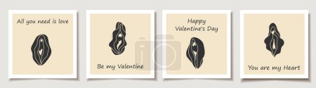 Illustration for Set of Valentine's day cards with  Beauty female vulva. Love, Valentine's Day - Royalty Free Image