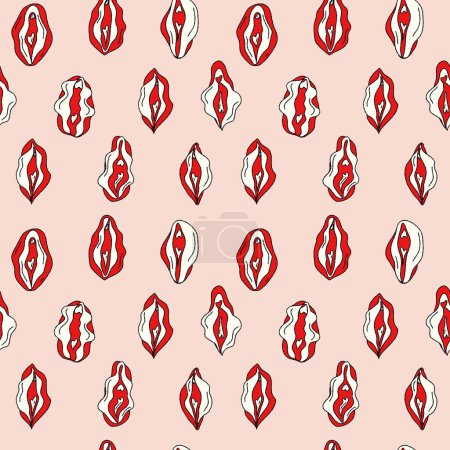 Illustration for Seamless pattern with Beauty female reproductive system. Vulva. - Royalty Free Image