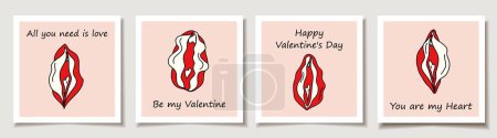 Illustration for Set of Valentine's day cards with Beauty female vulva. Love, Valentine's Day - Royalty Free Image