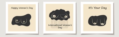 Illustration for International Women's Day. A set of greeting cards with Hand drawn woman breast - Royalty Free Image