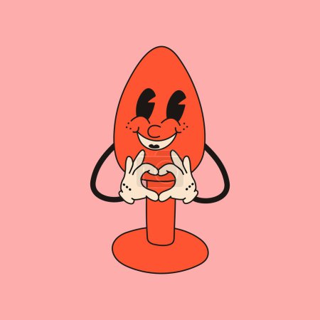 Retro butt plug mascot character. 40s, 50s, 60s old animation style.