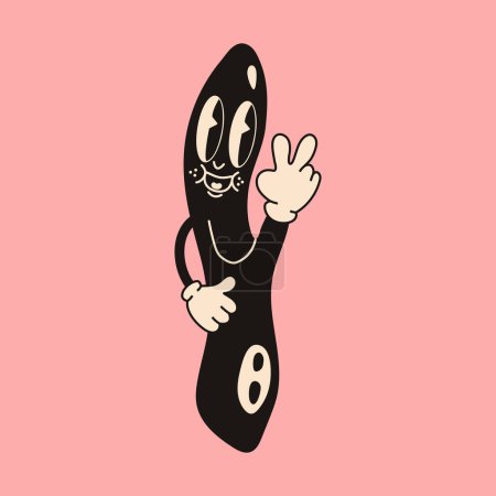 Retro Vibrator sex toy mascot character. 40s, 50s, 60s old animation style.