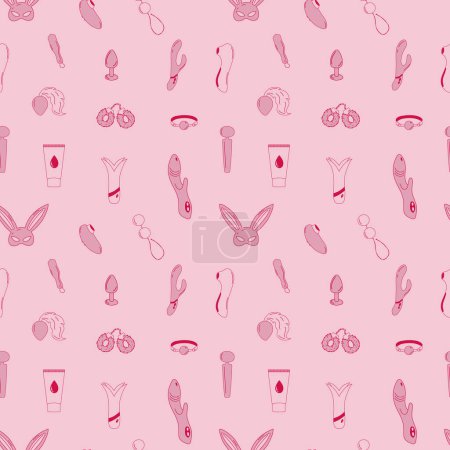 Nahtloses Muster Set von Sexspielzeug. Vektorillustration. Handgezeichnet