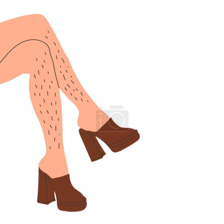 Female unshaved hairy legs in red high heels.