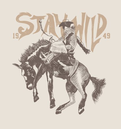 stay wild. poster with cowboy on cattle bull