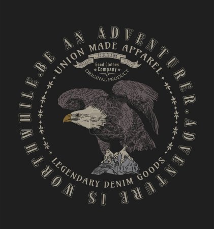 Illustration for Union made apparel. dark background with eagle bird - Royalty Free Image
