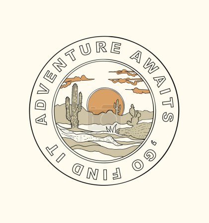 Adventure awaits, go find it slogan.  Arizona desert state t-shirt graphic design. Vintage artwork for apparel, sticker, batch, background, poster and others.  