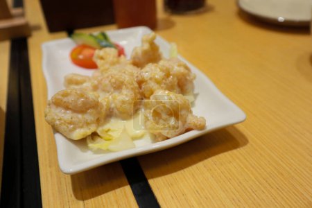 shrimp with mayonaisse on restaurant