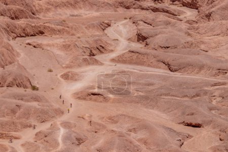 Photo for People crossing paved paths in the Death Valley of Atacama, the most arid desert of the world in Chile - Royalty Free Image