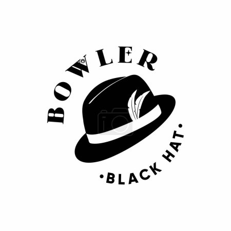 Téléchargez les illustrations : Black Bowler Hat with feather logo design Vintage Retro Style - en licence libre de droit