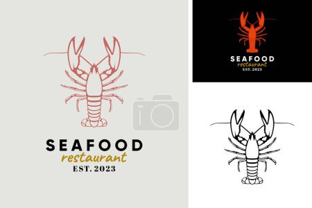 Téléchargez les illustrations : Logo restaurant de fruits de mer avec langouste - en licence libre de droit