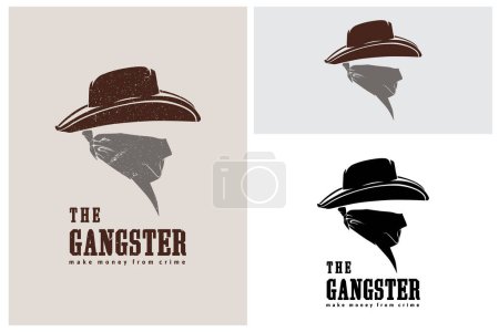 Téléchargez les illustrations : Western Bandit Wild West Cowboy Gangster Symbol avec Bandana Scarf Mask Silhouette Logo Design Inspiration - en licence libre de droit