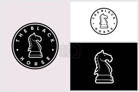 Téléchargez les illustrations : Club d'échecs, tournoi d'échecs, vecteur de logo d'échecs de cheval noir - en licence libre de droit
