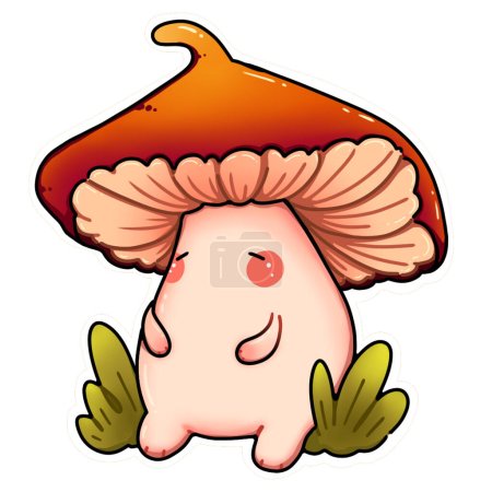 Photo for Sleeping mushroom. Illustration of a cute and funny mushroom. Sleeping mushroom illustration. Digital illustration. Cottagecore. - Royalty Free Image