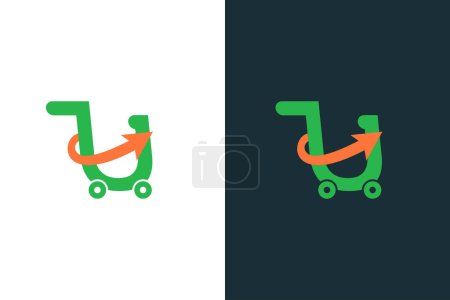 Téléchargez les illustrations : Initial letter U shopping cart upstore e-commerce logo design template element stock vector - en licence libre de droit