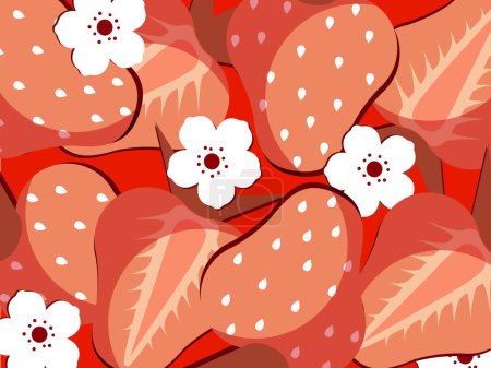 Téléchargez les photos : Art illustration fond motif sans couture icône symbole logo fond d'écran de fraise fruits tranchés - en image libre de droit