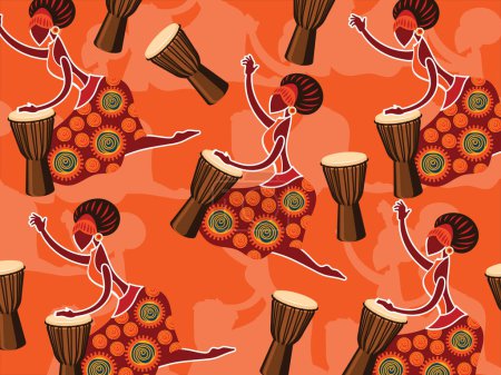 Illustration for Art illustration abstract background pattern seamless icon symbol culture asian of drum player traditional indian - Royalty Free Image