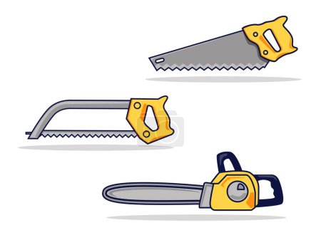 Ilustración de Art illustration symbol icon object work tools design handy worker logo of woodsaw - Imagen libre de derechos